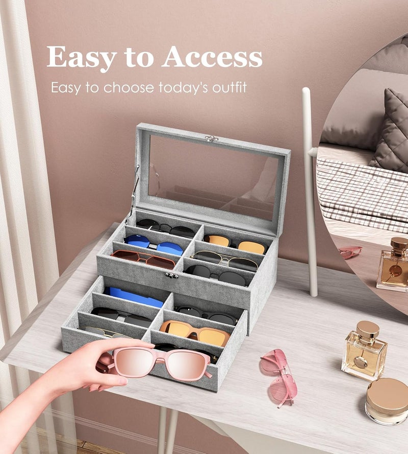 NEWLOOP Store Sunglasses Organizer Multiple Pairs of Glasses Display Case Sunglass Hard Shell Storage Box for Women Men 12/16 Slots - Image 4